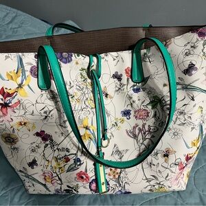 Floral Print Tote Bag with Teal Trim